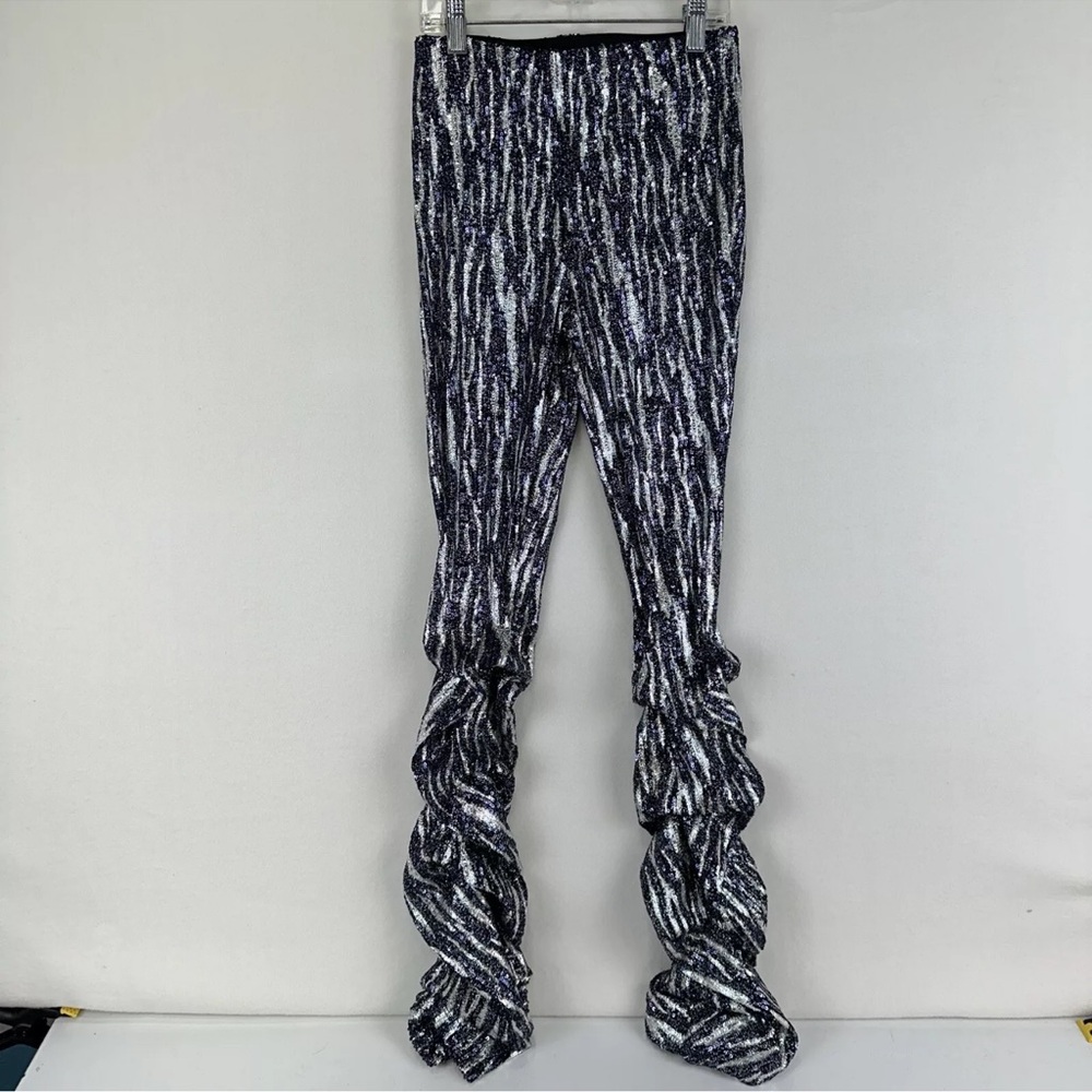 Sequin High Rise Stacked Pants Navy & Silver Sparkle Size Small Club Rave Exotic